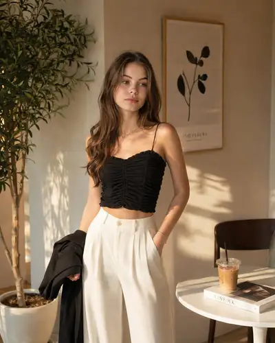 Retrato de Moda Fotorrealista em Apartamento-Café Minimalista