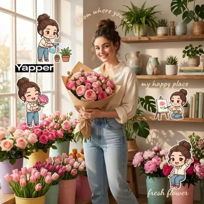 Cozy Flower Shop Scene with Chibi Versions