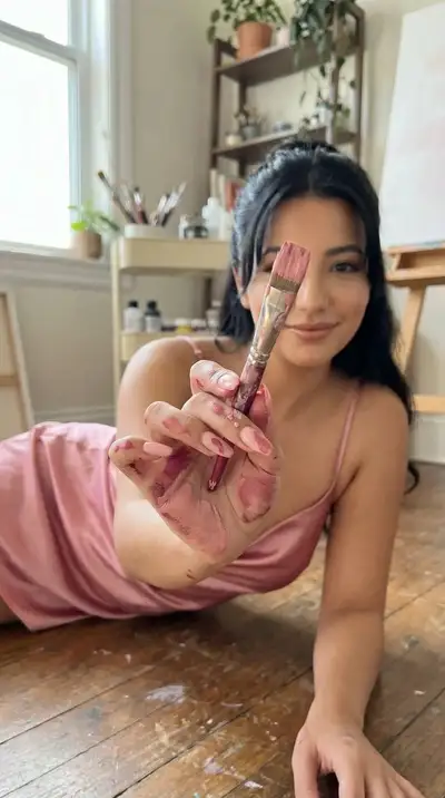Photoreal Pink Paint Brush Portrait Prompt