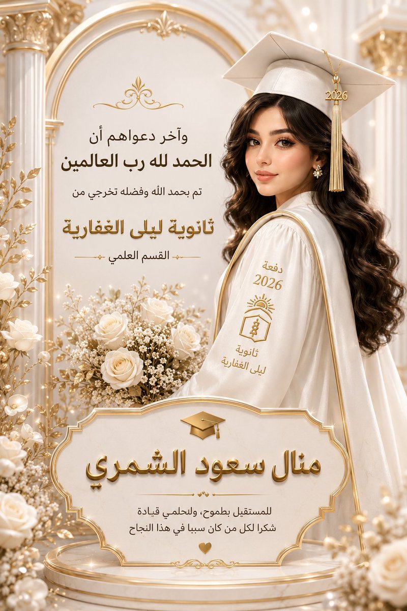 Royal 3D graduation poster in white and gold