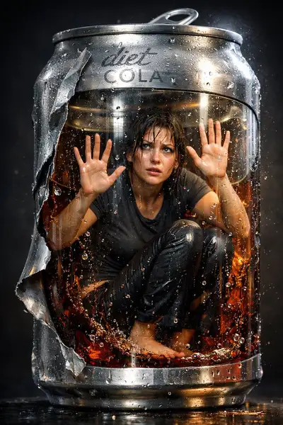 Surreal Portrait Inside a Cola Can