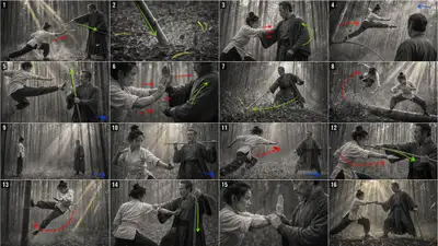 Guion gráfico de duelo de kung fu en acción real de 16 paneles