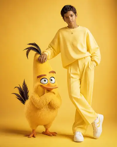 Angry Birds character fashion editorial portrait