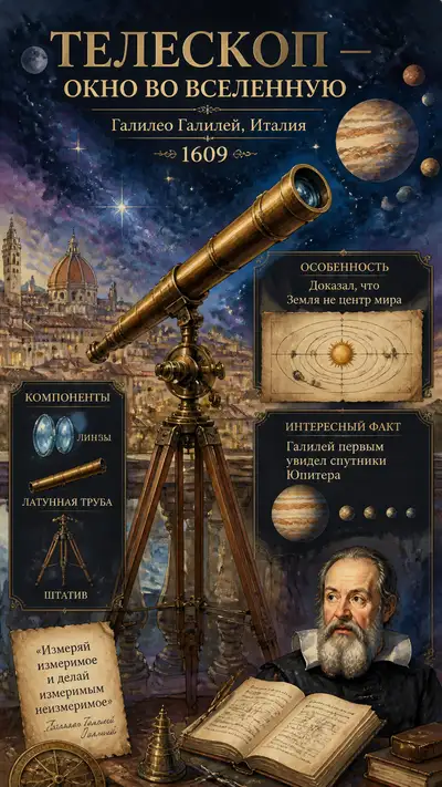 Telescope Invention Watercolor History Poster