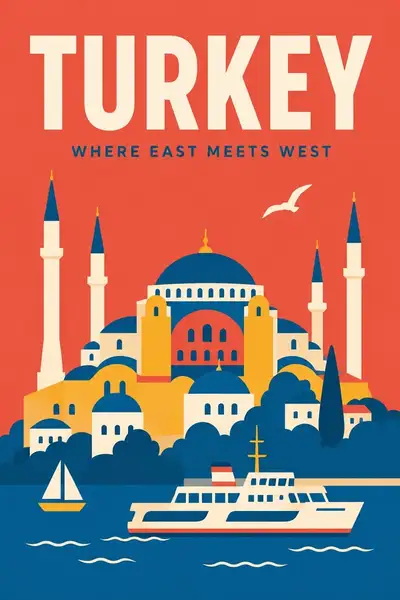 Flat vector city travel poster prompt