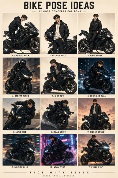 Bike Pose Ideas for Boys Style - Character Sheet Prompt