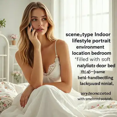 Soft sunlit bedroom lifestyle portrait