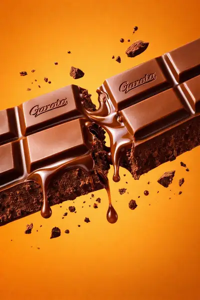 Broken chocolate bar commercial product shot