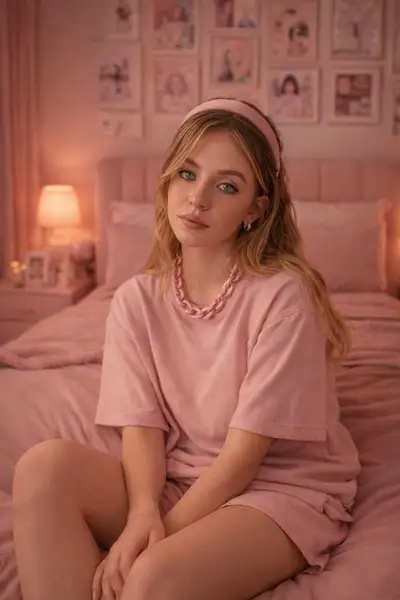 Pink Bedroom Cinematic Portrait Prompt