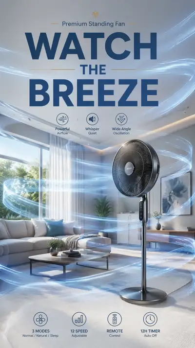 Standing fan ad with wind as transparent ribbons