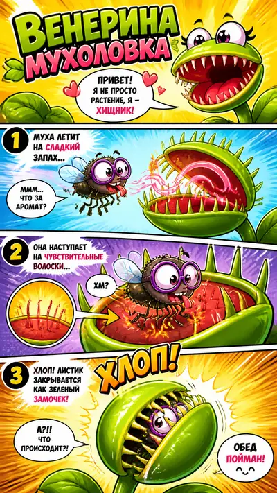 Venus Flytrap Catching a Fly Comic Infographic