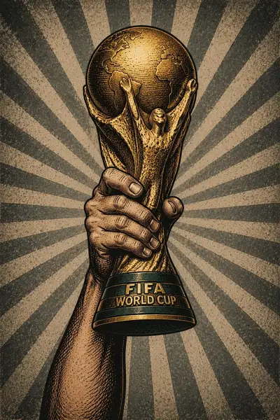 Vintage woodcut propaganda poster gripping a symbolic subject