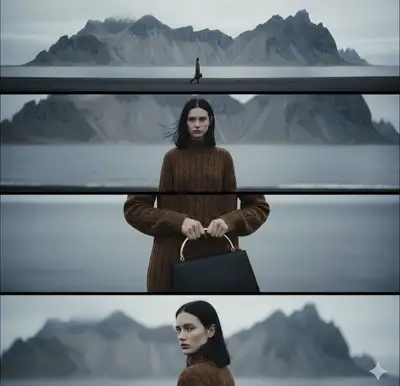 Cinematic Film Strip: Woman on Icelandic Black Sand Beach