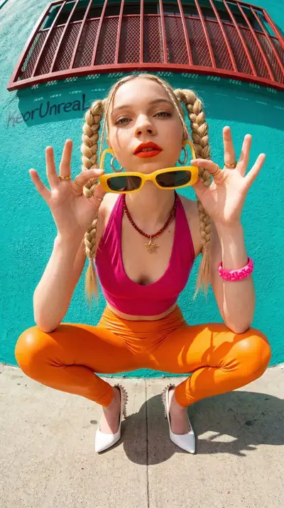 Photorealistic 8K Streetwear Fashion Portrait of Emma Myers