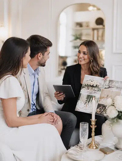 Wedding Planner Meeting with Couple Editorial Photo