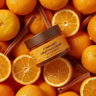 Top-down zoom video on an orange and cinnamon jar