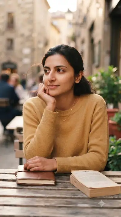Momentos tranquilos en un café con un libro durante la hora dorada