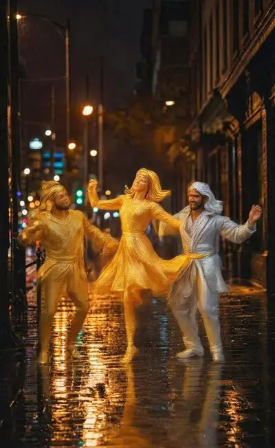 Metallic Dancers Night Street Photograph