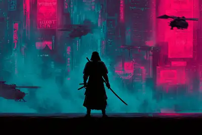 Cyberpunk-Neon-Glow-Silhouetten-Vorlage