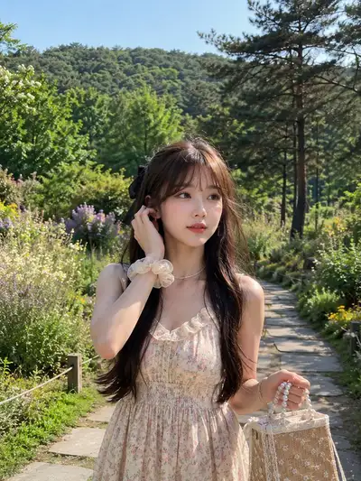 Traumhaftes koreanisches Cottagecore-Botanischer-Garten-Porträt