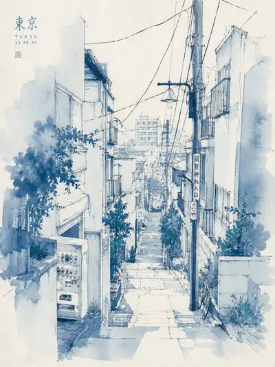 纽约街景水彩风旅行海报插画