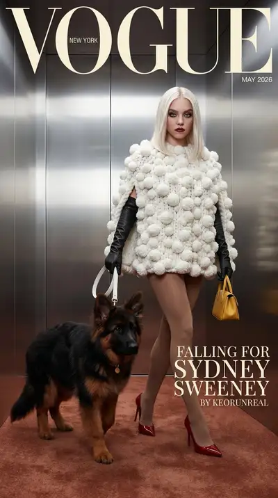Vogue Editorial Cover with Sydney Sweeney and German Shepherd