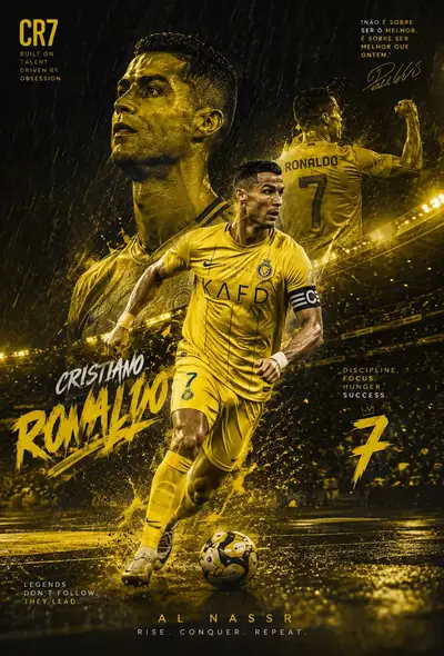 Episches Poster rivalisierender Fußballlegenden in Gold und Blau