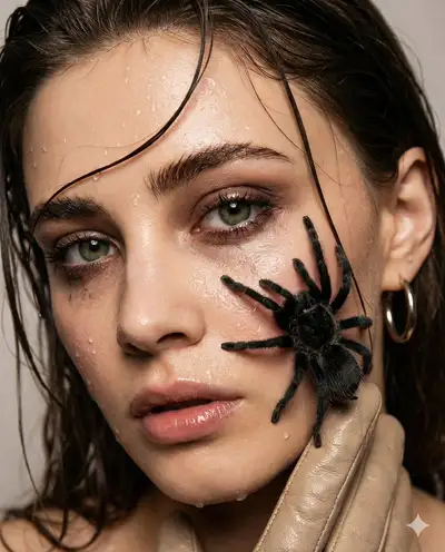 Ultra-Realistic Close-Up Fashion Portrait with Tarantula