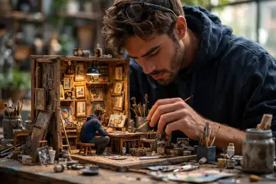 Artist Painting Miniature Self in Diorama