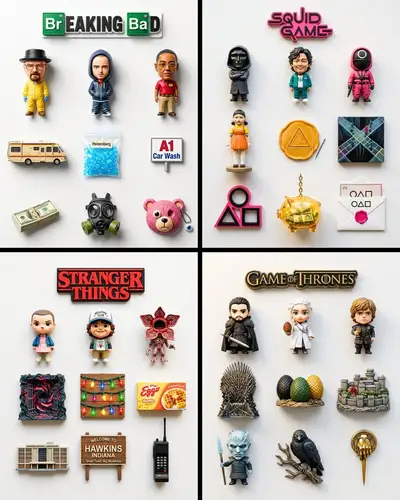 Country-themed fridge magnet flat-lay set template