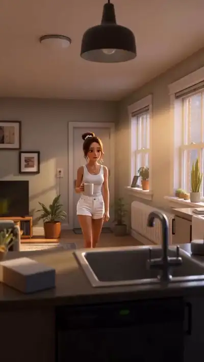 Pixar-style Morning Coffee Dance Scene