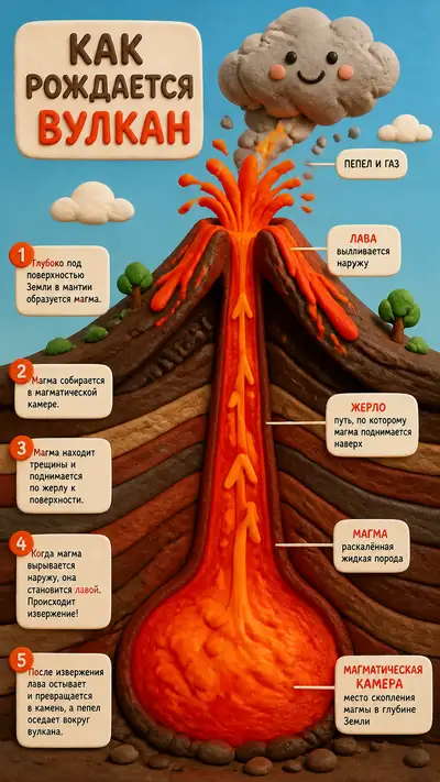 How a Volcano Forms Claymation Infographic