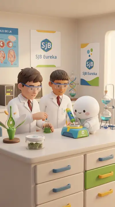 Ilustração de marca do mascote do laboratório SJB Eureka