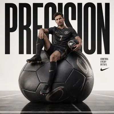 Avant-Garde Sports Fashion Ad with Football Sculpture
