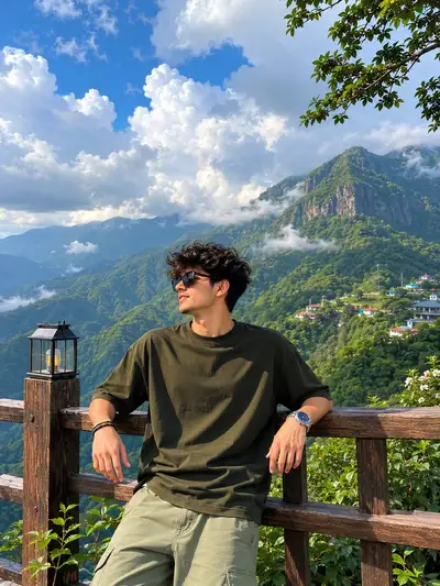 Prompt GPT Image 2 : portrait de voyage à un point de vue en montagne à l'heure dorée