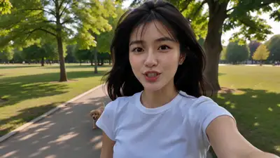 公園で子犬と出会うフォトリアリスティックなセルフィーVlog（韓国語会話）