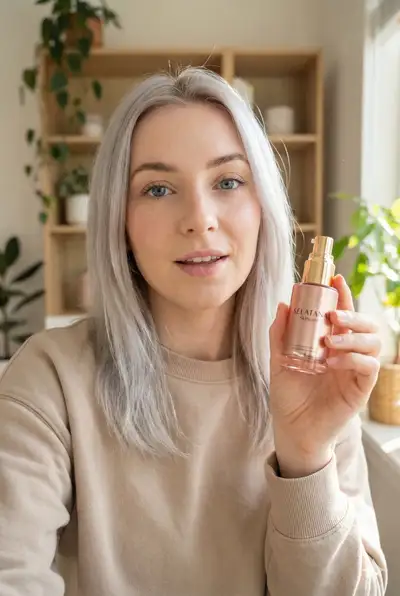 UGC-style vlog scene promoting a skincare serum