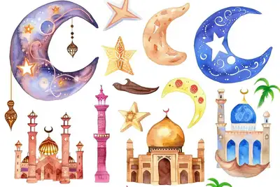 Ramadan Watercolor Sticker Set