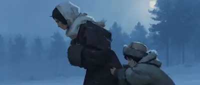 Blizzard survival mother and child video prompt