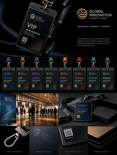 Premium event badge and lanyard branding mockup collection