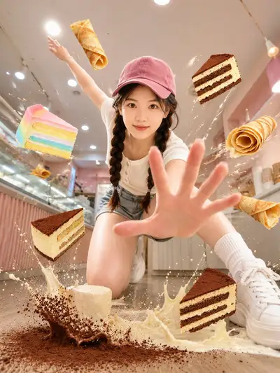 Surreal Dessert Shop Action Portrait