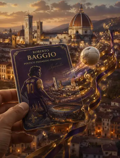 Roberto Baggio poetic ticket art with Florence and Milan diorama