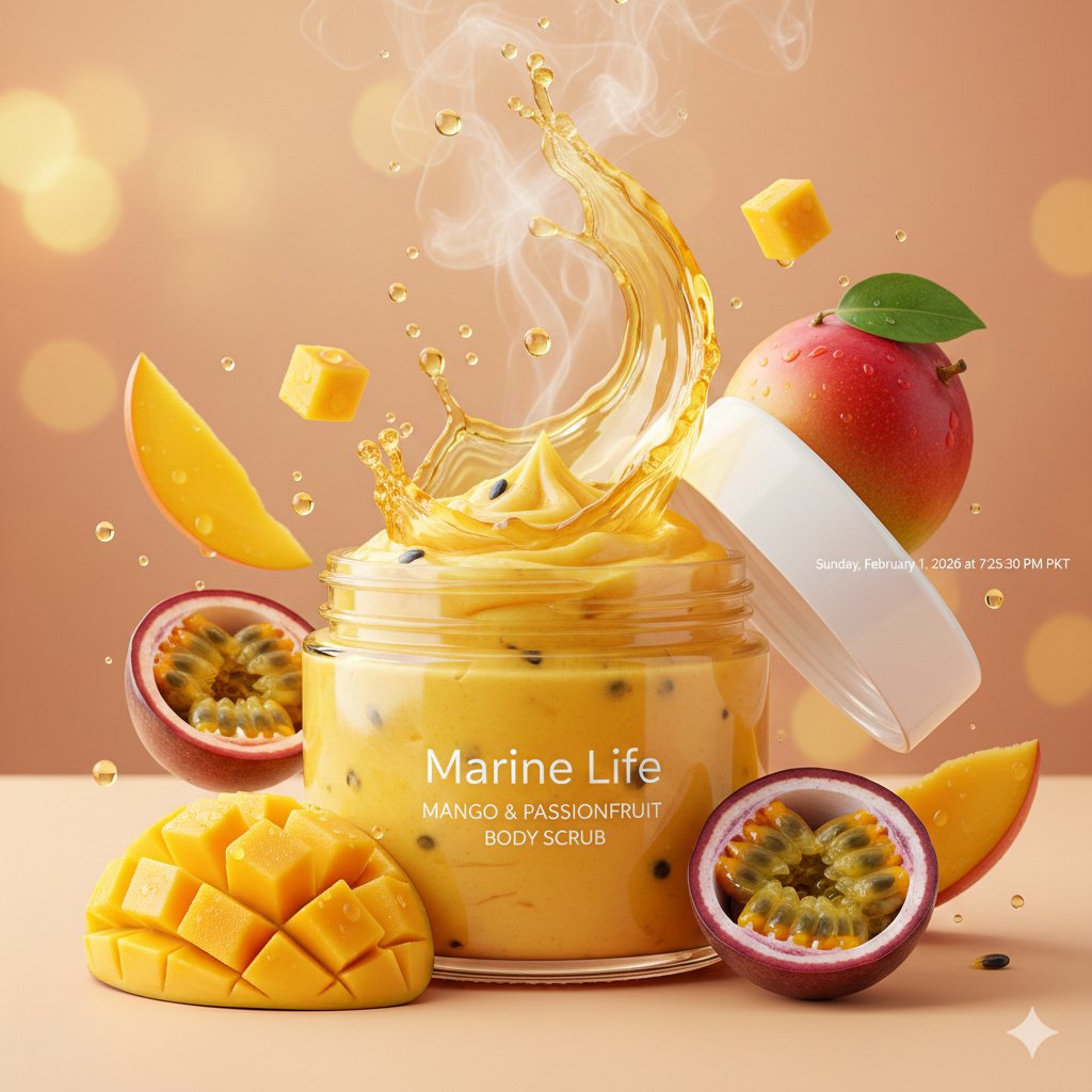 Luxury Tropical Body Scrub Product Photography & Video Prompts