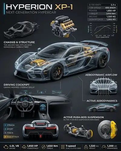 Hyperion XP-1 Futuristic Automotive Infographic