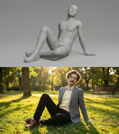 Place Person in Park Sunbathing Pose