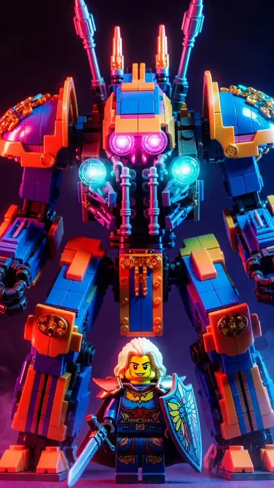 Vox Titan & Lux - Bright Neon LEGO Battle Scene