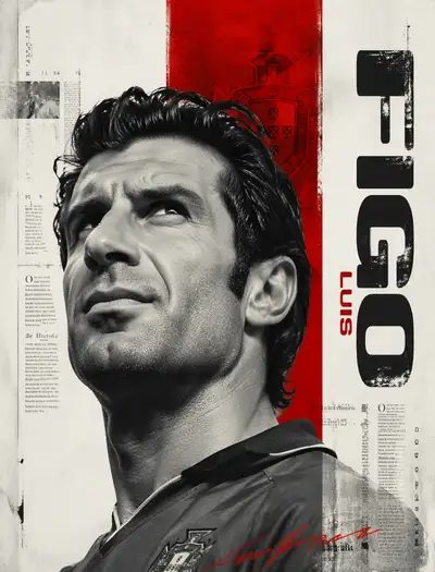 Minimalist editorial black and white football poster Luis Figo