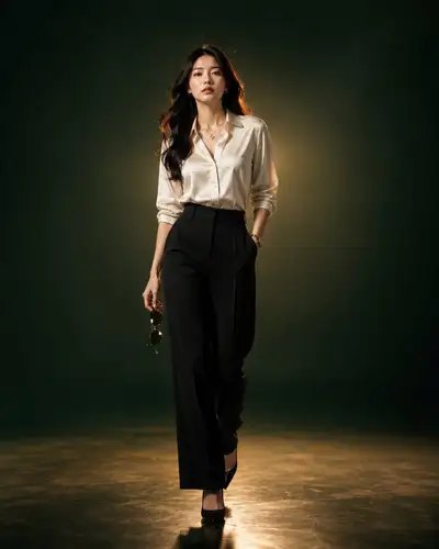 Confident CEO-style editorial portrait in emerald studio light