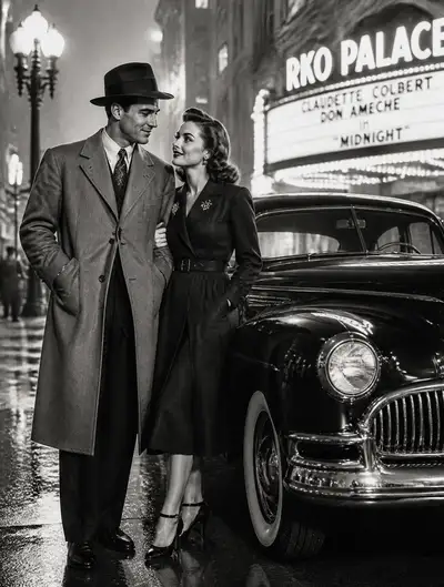 1940s vintage couple portrait with classic car