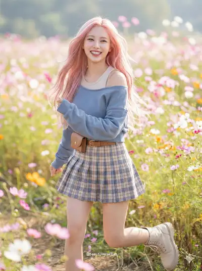 Bright Youthful Girl in Spring Meadow